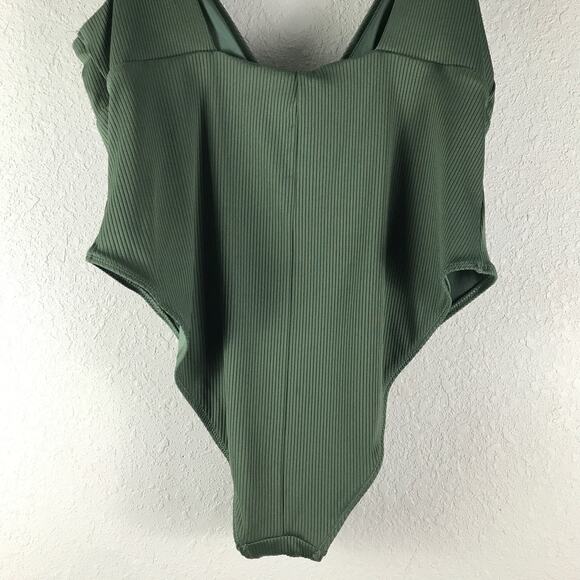 NWT H&M Ribbed High Leg Padded One Piece Swimsuit Bathing Suit Green Size XL - Picture 6 of 8